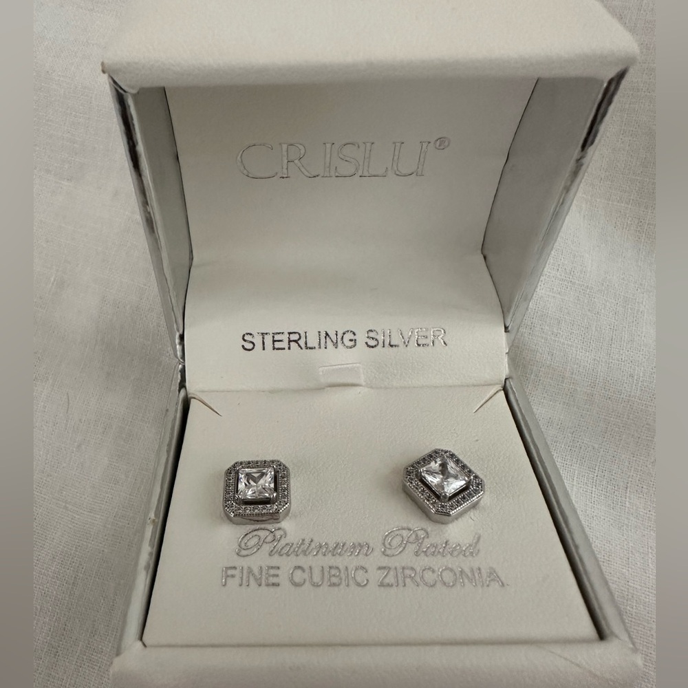 CRISLU Sterling Silver Platinum-Plated Cubic Zirconia Stud Earrings